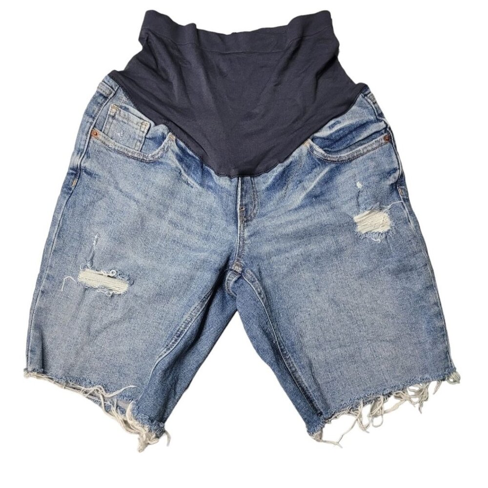 Old Navy Dark Navy Overpanel Light Blue Distressed Denim Maternity Shorts